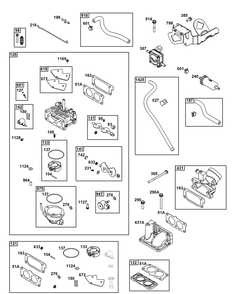 Carburetor And Fuel Supply Group Diagram and Parts List for 542477-0007-J1 400000 - 699999 Briggs and Stratton Engine